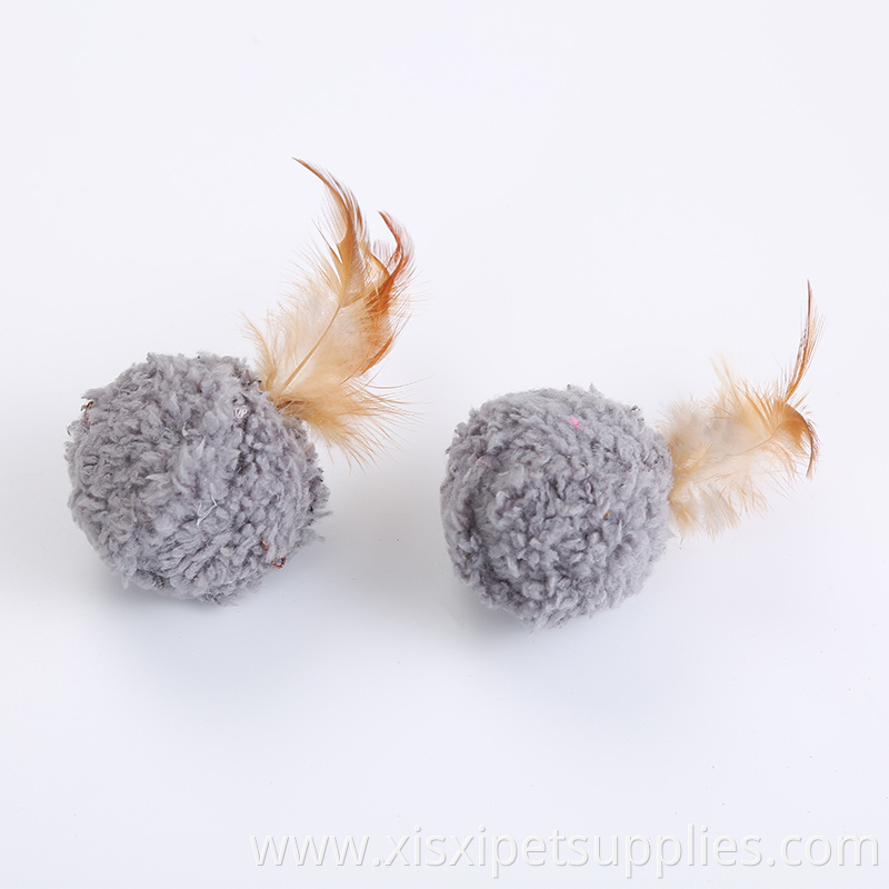 wholesale cat toy pack rubber band mouse plush cat ball with feather